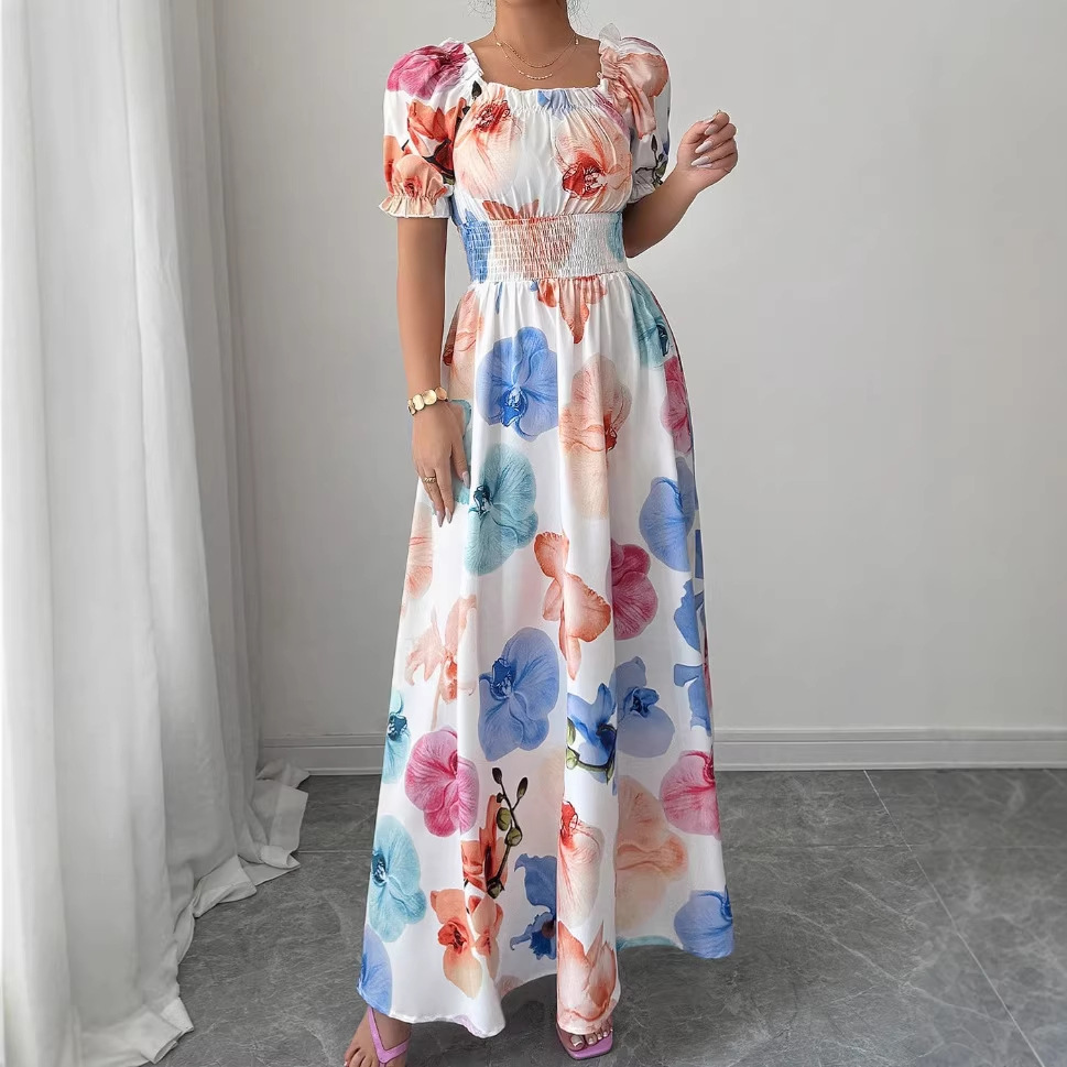 Summer Women's Clothing Fashion Printed Long Skirt Dress American Style Thin Material For Ladies New Arrivals_ecoleips.com