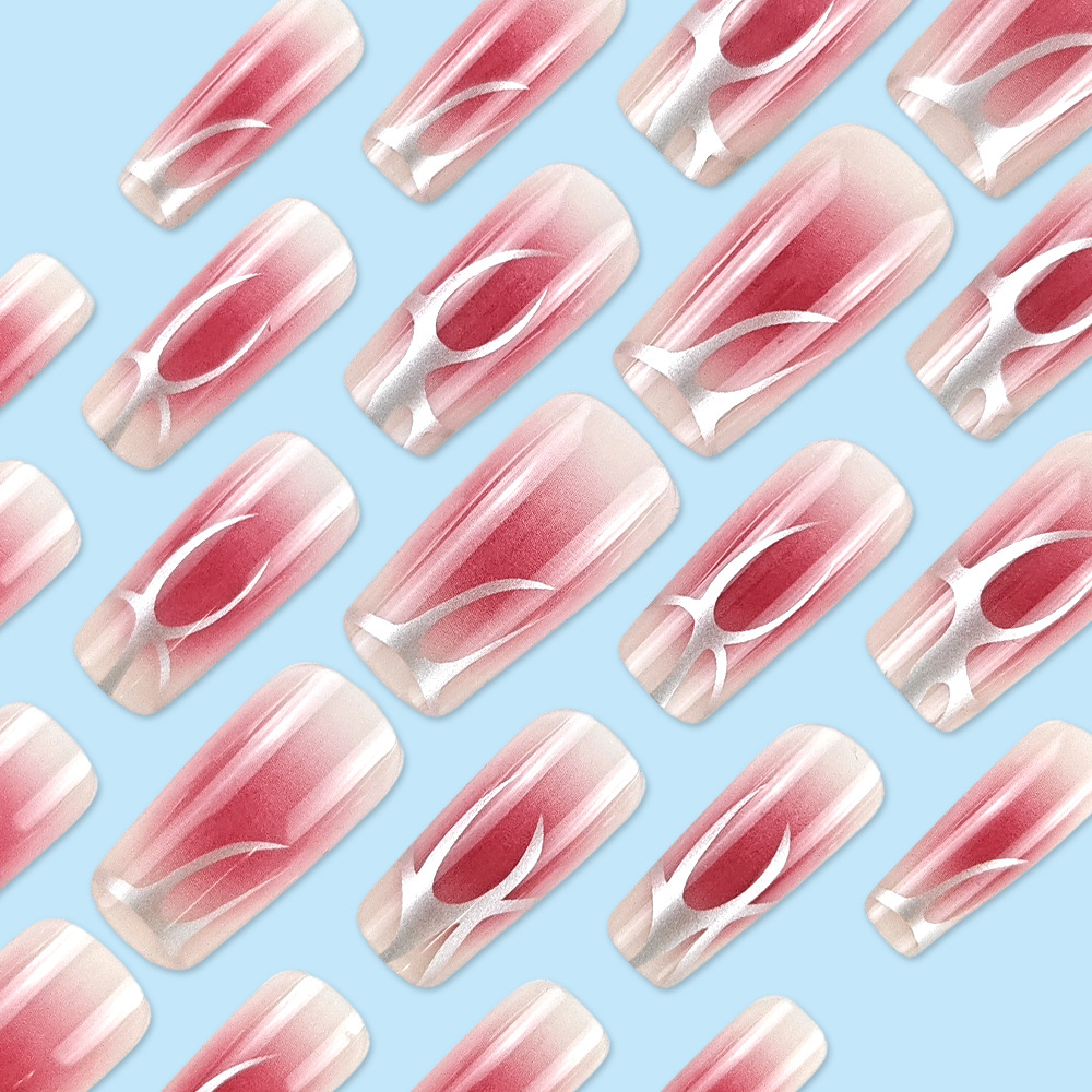 24 piezas de uñas largas de venta caliente, uñas en polvo precioso, uñas degradadas, uñas, moda europea y americana, parche de uñas dulce y fresco image 5