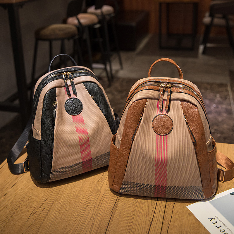 Mochila de lujo retro, alta sensación de marca, bolso de mujer, gran capacidad, color contrastante, bolso de viaje versátil de verano.