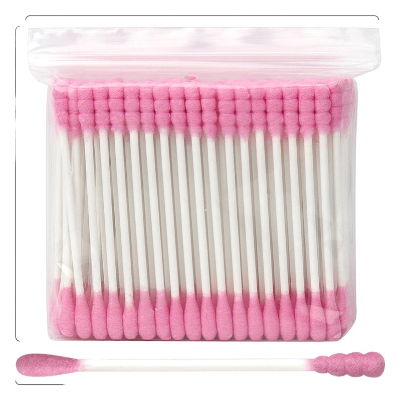 Venta al por mayor belleza y maquillaje herramientas auxiliares de doble cabeza color papel desechable eje hisopo de algodón Bolsa multiusos 100/bolsa