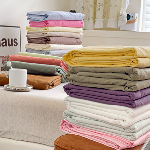 Factory wholesale washed 32 pure cotton single product cotton four-piece set solid color fitted sheet single pillowcase simple quilt cover delivery