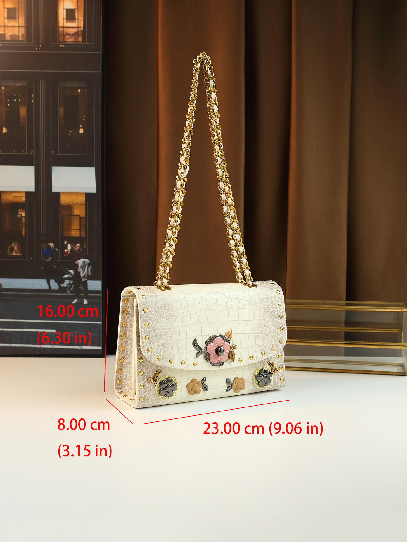 High-end Small Square Handbag With Lace Trim And Lock Clasp_voghion.com