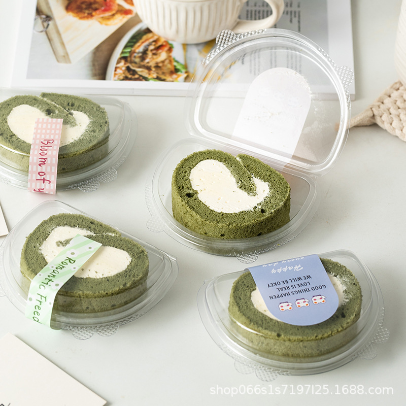 可爱小熊日式蛋糕卷单个包装盒切块烘焙西点心手提透明瑞士卷盒子