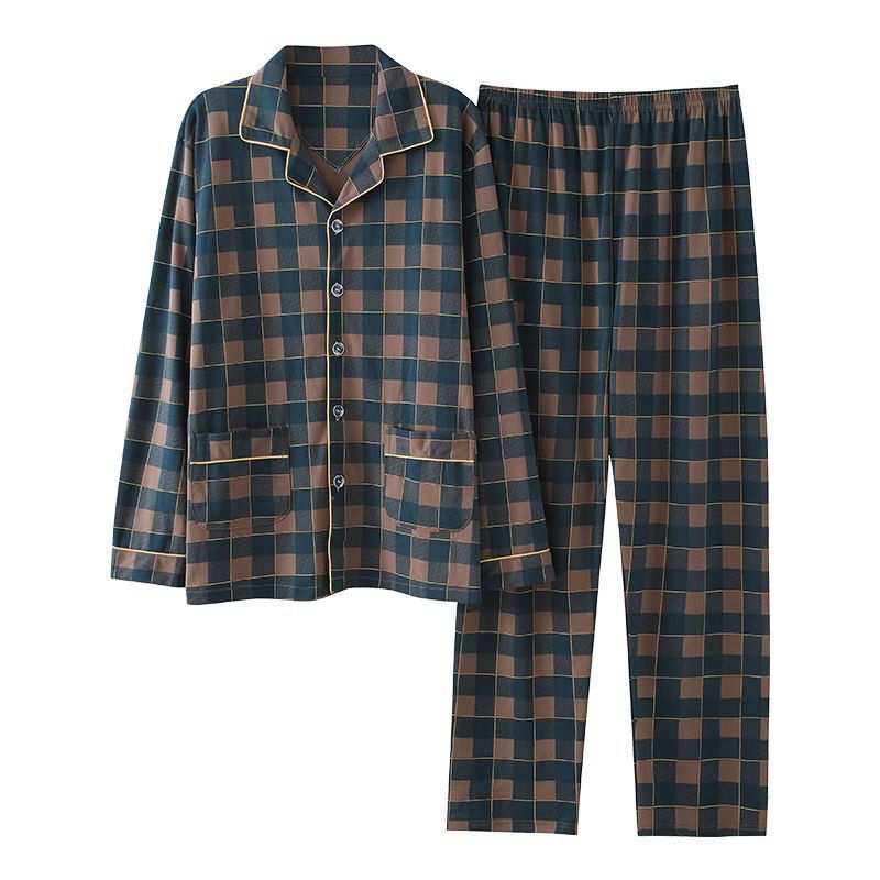 Pajamas de algodón para hombres primavera y otoño de manga larga para hombres de mediana edad otoño y invierno papá set de ropa para el hogar