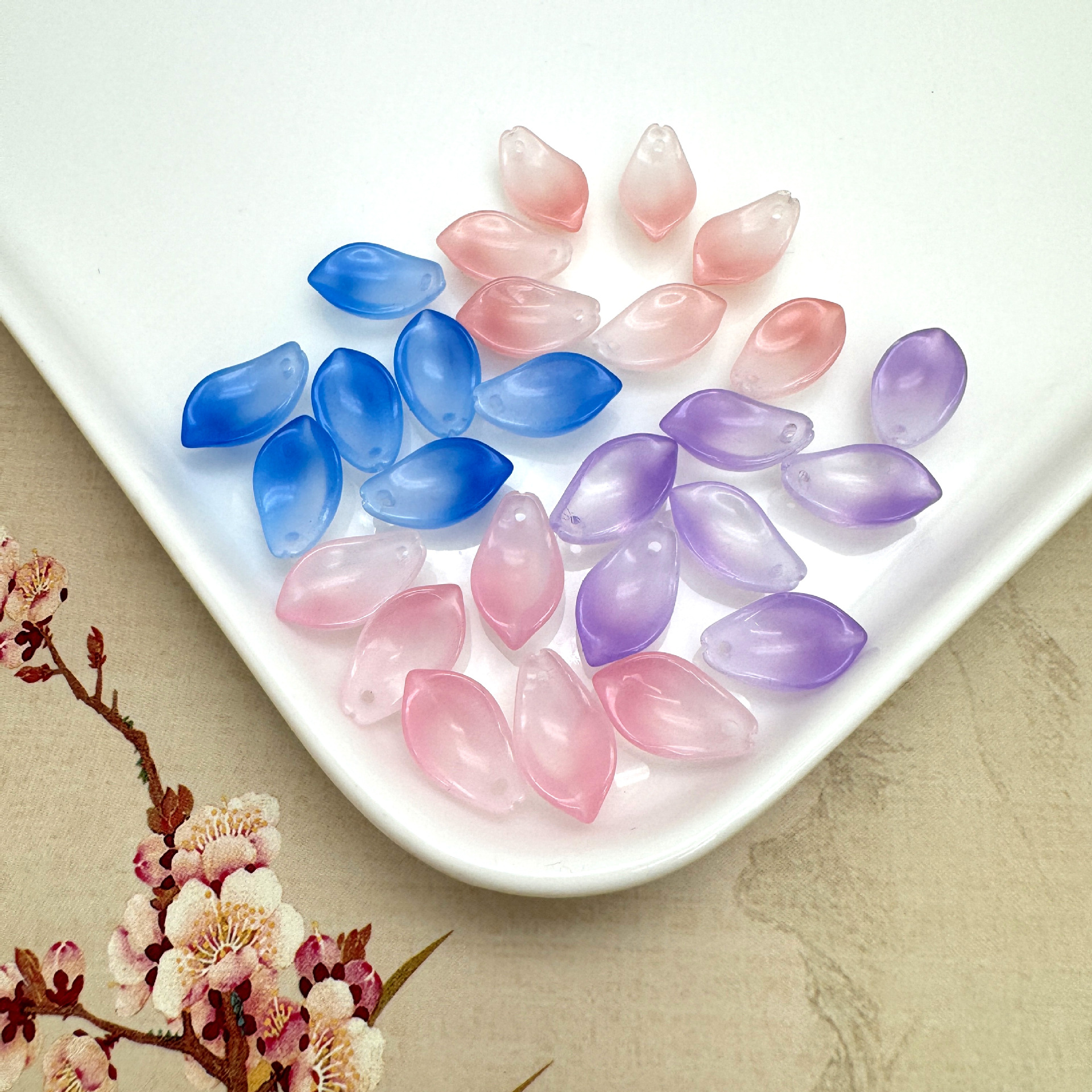 新款捷克琉璃仿玉花瓣手工DIY发簪串珠材料发夹发冠步摇禁步配件