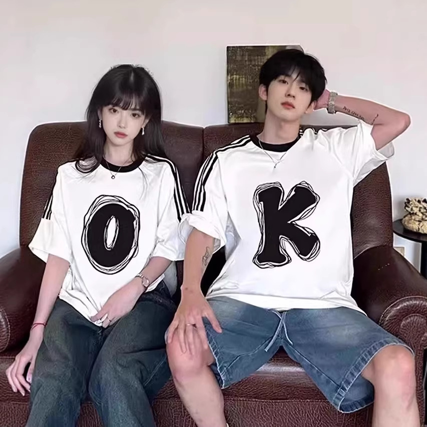 Summer Pure Cotton Short-Sleeved T-Shirts for Couples, Lazy and Loose-Fitting, Niche Design Tops for Men and Women, Student Trendy Brand Class Uniforms