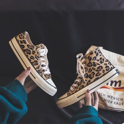 Leopard Ultra-fire Gaobang canvas shoe 2022 new pattern Flat bottom skate shoes Korean Edition student Harajuku