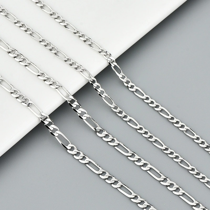 Collier cubain en acier inoxydable pour homme, bijou tendance en acier titane, style transfrontalier, polyvalent, 3 rangs, chaîne Figaro 1NK_voghion.com