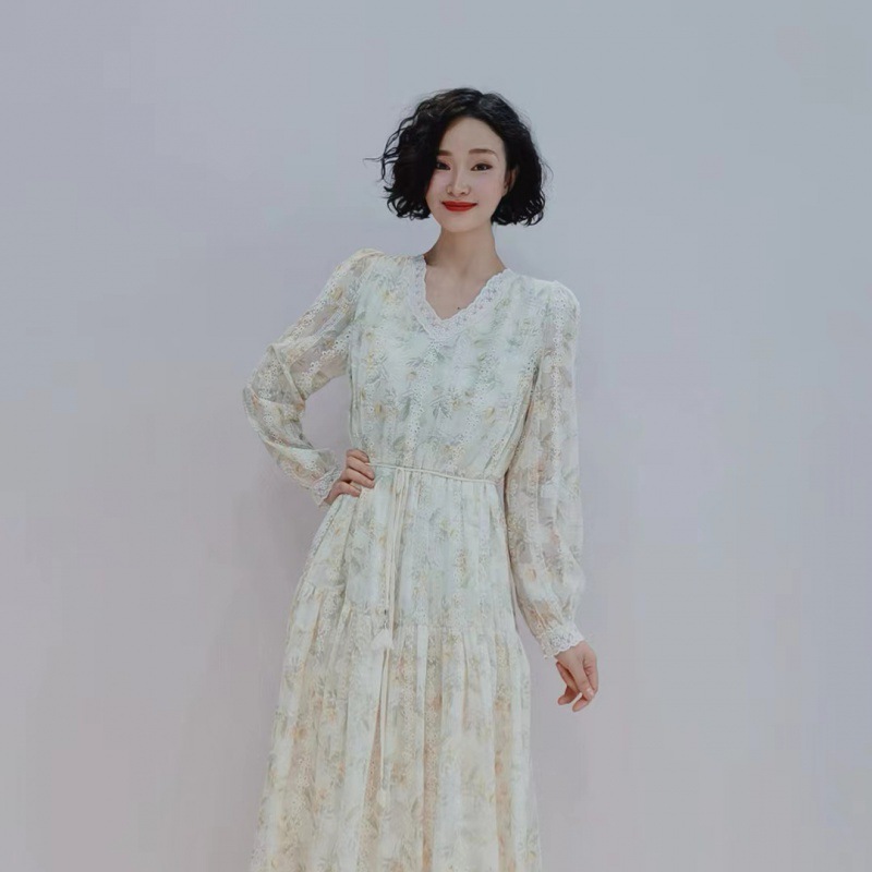 Lace fashionable retro long cute long-sleeve