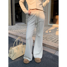 NEIHE内赫2025年松紧腰系带磨毛修身针织微喇裤子女秋季257219