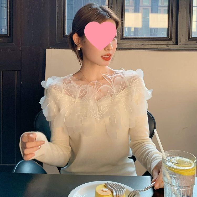 甜美温柔风立体花朵长袖针织衫女秋季修身显瘦高级感时尚减龄上衣|undefined