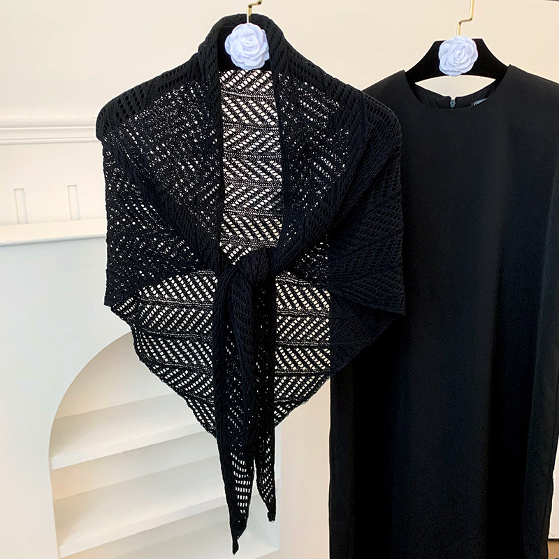 Chal hueco tejido de punto de alta calidad toalla triangular de color sólido bufanda de cuello de todo fósforo bufanda aire acondicionado chal exterior