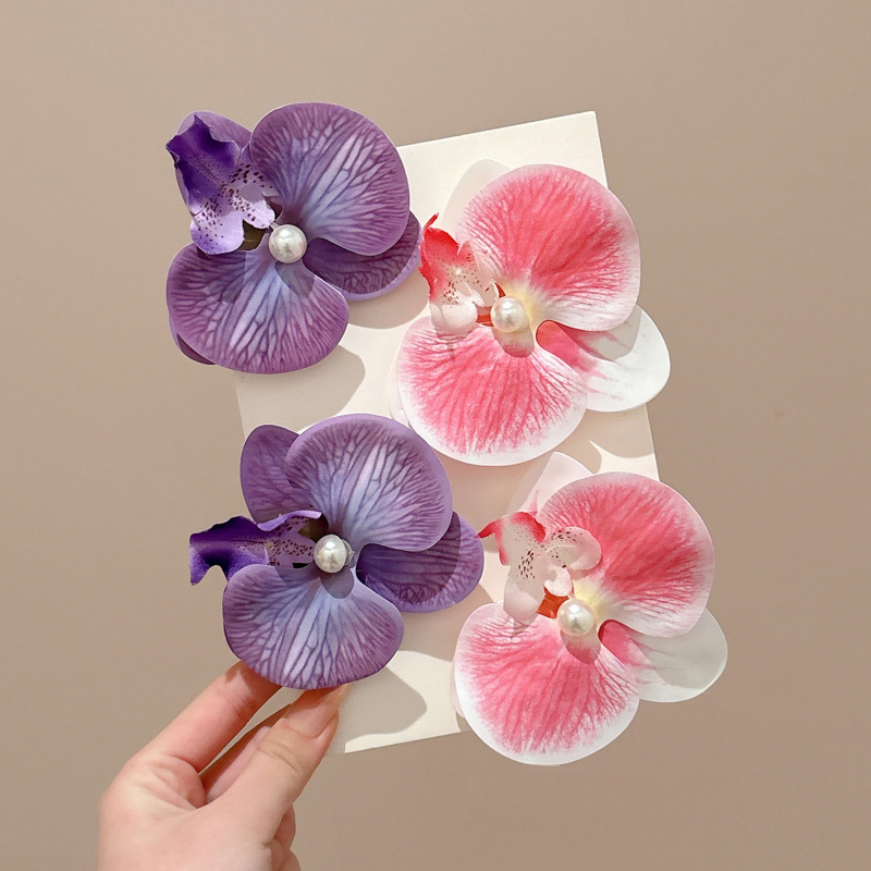 Butterfly orchid clip para el cabello de vacaciones en el mar de mujeres sensación de atmósfera de simulación flores clip de boca de pato props de fotos clip de tocado clip para el cabello