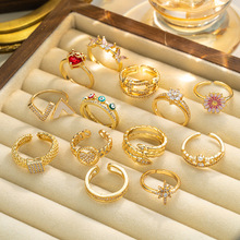 跨境INS小众设计日韩风个性高级感戒指女轻奢铜微镶锆石开口戒指