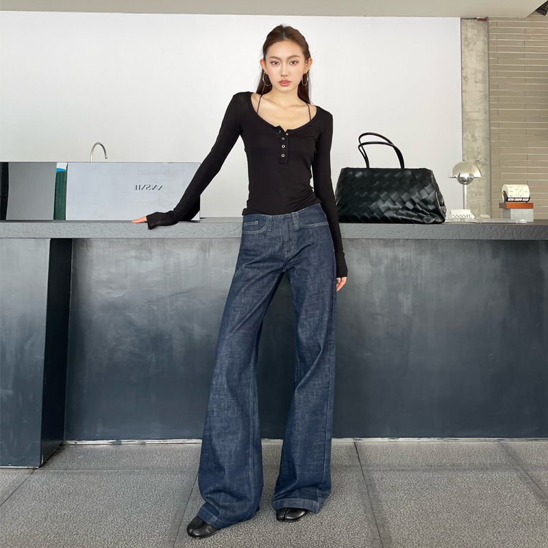 Minghai 2026 Early Spring American Retro Original Color Low-Waist Jeans Women's Casual Pants Wide-Leg Straight Pants Extended Length Pants