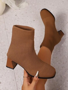 P 90486 Chunky Heel Knit Boots �ָ�ᘿ�ѥ ���R�d�羳�W��