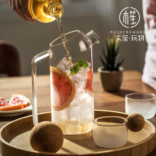 High temperature resistant glass cold kettle wooden sheng creative teapot flower teapot office home B&B hotel juice pot