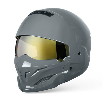 with Bluetooth, Suitable for Motorcycles, Motosiklet kaskı (dəbilqə) - cement-gray-gold-plated-m53-54cm
