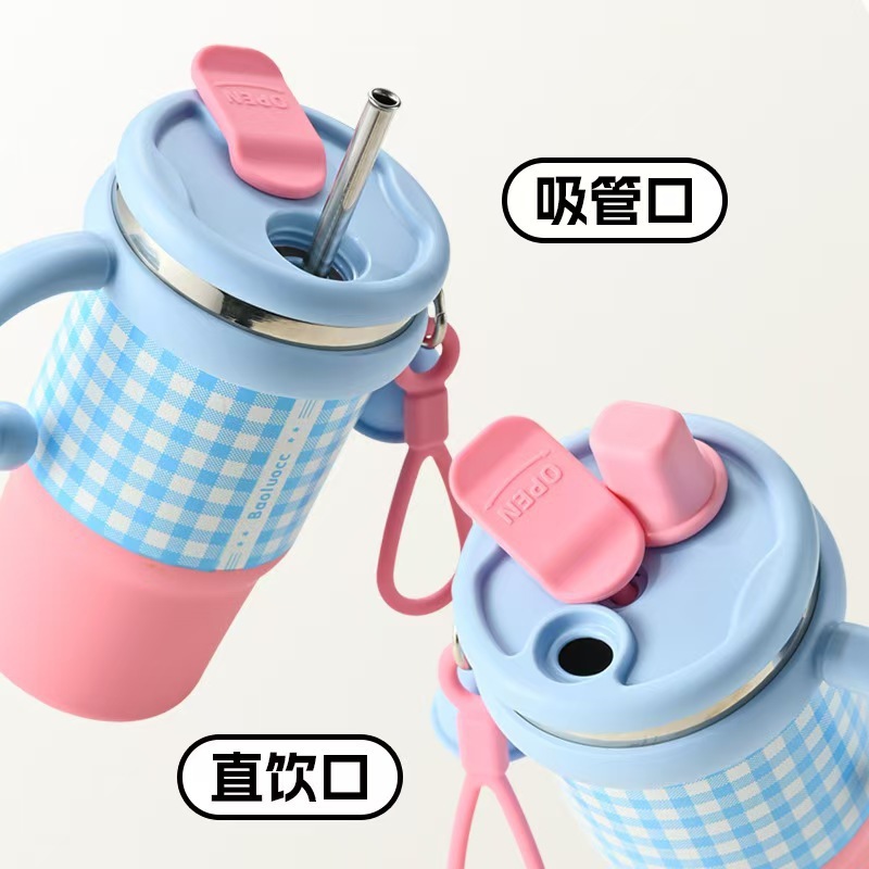 高颜值多巴胺大容量手柄冰霸杯女生可爱不锈钢保温杯便携吸管杯|undefined