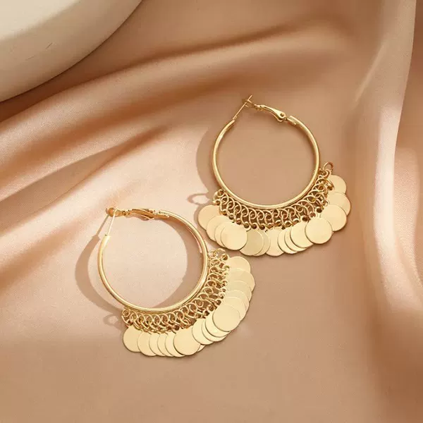 European and American Style Metal Texture Disc Tassel Earrings Earrings Ins Trendy Cross-Border High-End Design Accessible Luxury Earrings Earrings