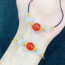 红玛瑙相思豆手绳 猫眼吊坠手编3颗转运珠项链鸿运当头手串批发