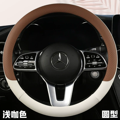 Steering wheel cover – seasons general nappa leather perforated - light-brown-round-type-f08-38cm