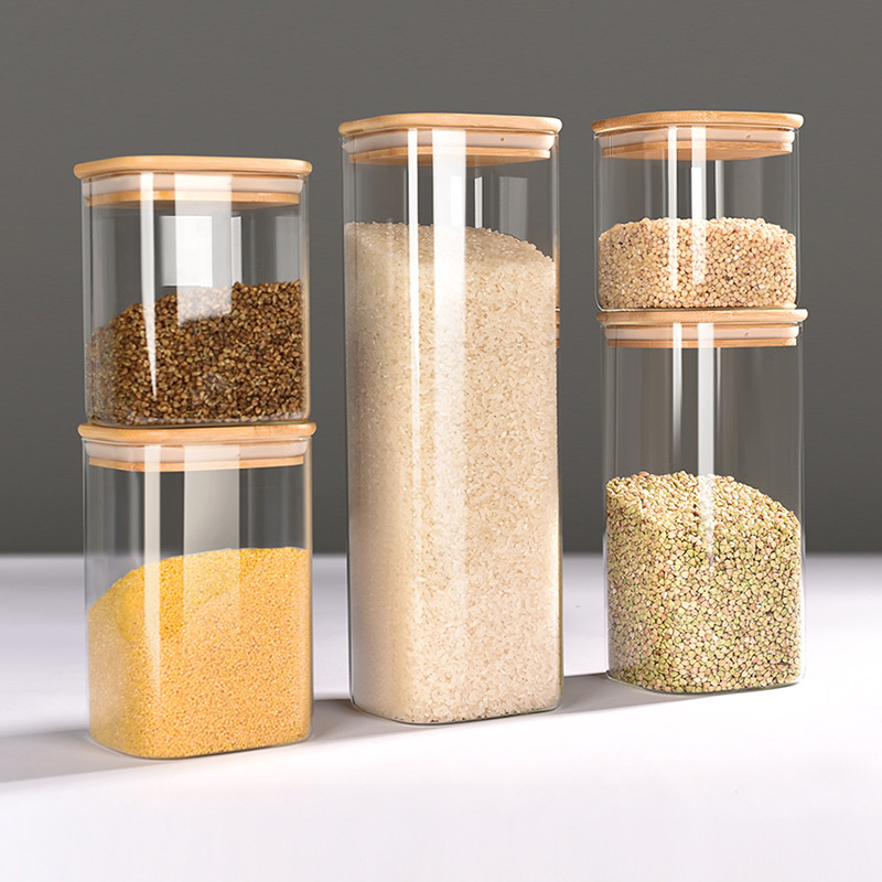 Amazon square glass sealed jar 5-piece set of dried fruit storage packaging moisture-proof storage jar food grade glass jar