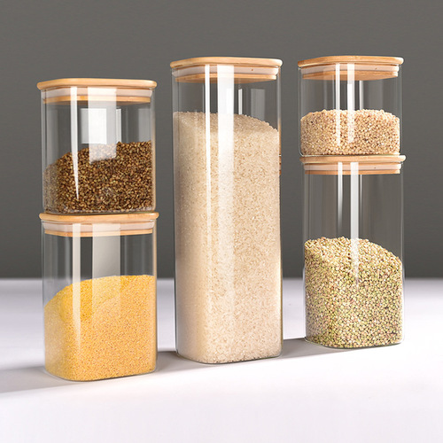 Amazon square glass sealed jar 5-piece set of dried fruit storage packaging moisture-proof storage jar food grade glass jar