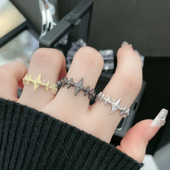 高級感復古星芒十字架疊戴戒指女小眾設計簡約個性百搭紋理開口戒