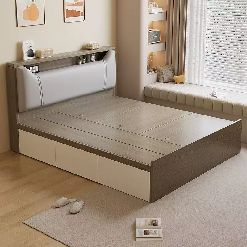 Кровать-татами с высоким ящиком для хранения, двуспальная кровать, современная простая кровать для хранения, односпальная кровать, кровать с ящиком для хранения для маленькой квартиры