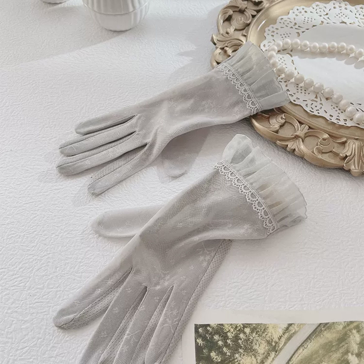 Guantes solares de encaje de mujer conducir al aire libre montar hadas luz de verano anti-deslizante transpirable moda guantes de sombreado