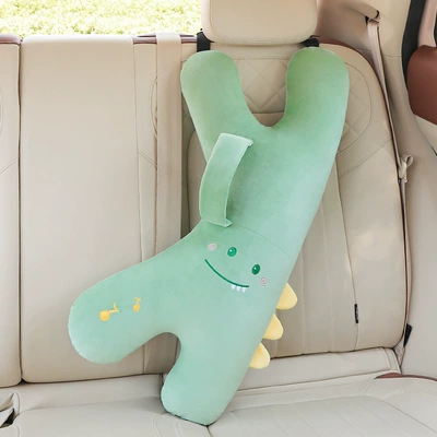 Children's Car Seat Belt Anti-Stranglehold Sleeping Pillow Plush Cute Travel Rest Neck Pillow Shoulder Pad (Seat belt shoulder pad) - little-dinosaur-k-shaped-pillow