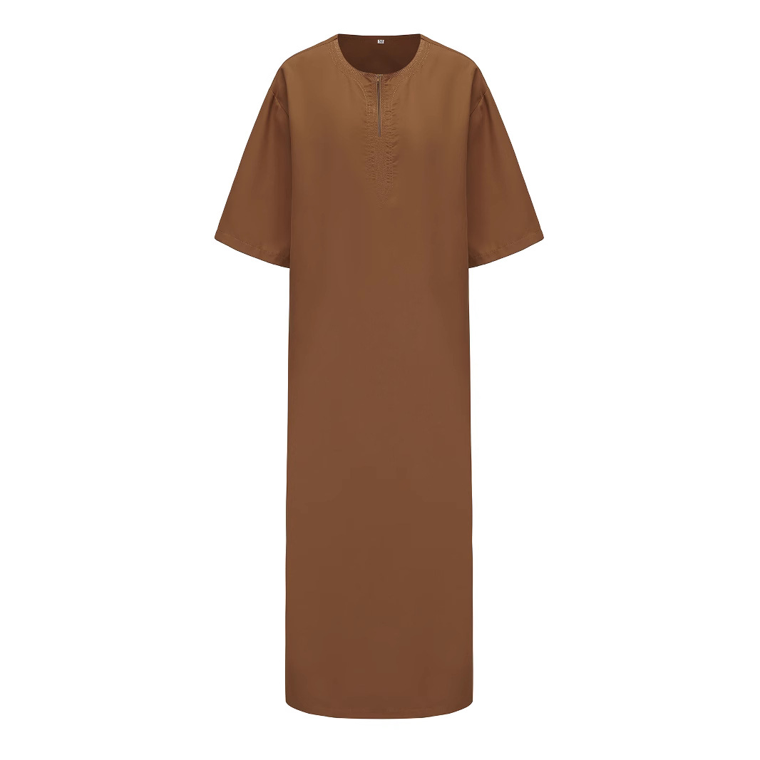 Kebaya da uomo in stile omanita, comoda ed elegante, con tasche laterali per l'uso quotidiano (marrone, taglie S-XXL)._voghion.com