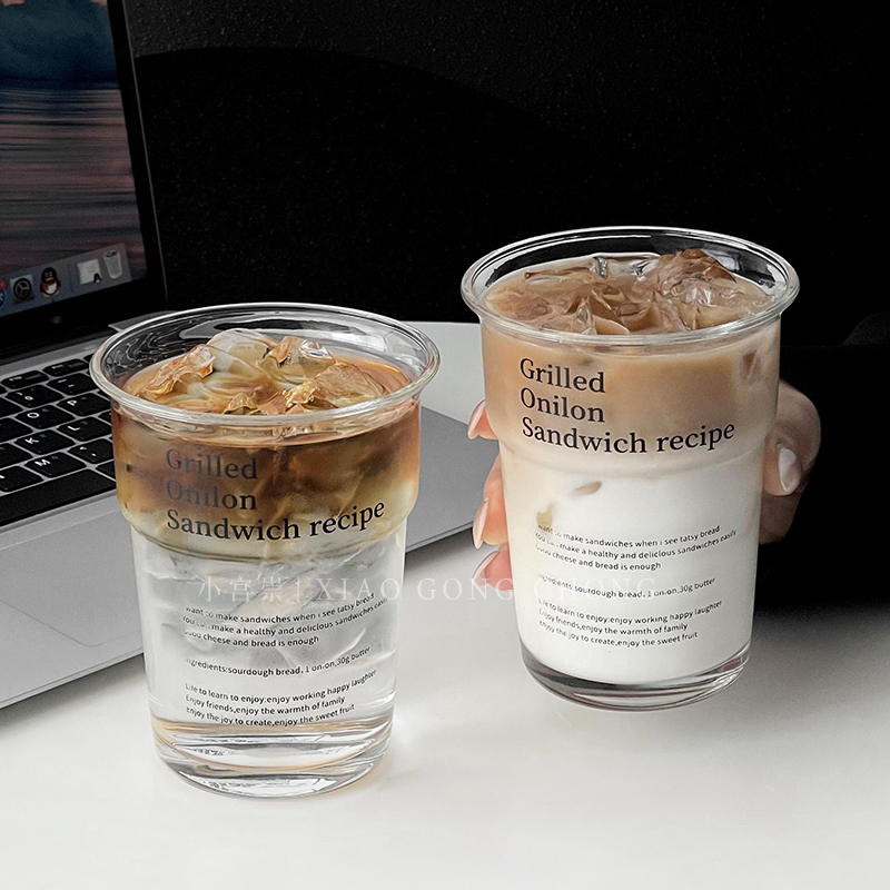 Ins-Style Transparent Glass Cup with a High-End Feel, Lettered Coffee Cup, Large Capacity Cold Drink Cup, Juice Cup, Milk Cup Ins-Style Transparent Glass Cup with a High-End Feel, Lettered Coffee Cup, Large Capacity Cold Drink Cup, Juice Cup, Milk Cup