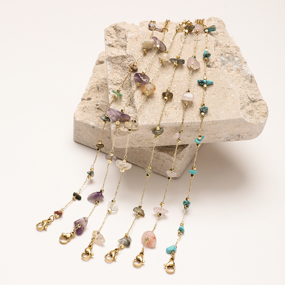Daily Occasion Vintage Style Color Block Stainless Steel Natural Stone Bracelets In Bulk