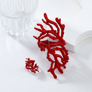 Summer Beach Coral-Shaped Ring and Bracelet Combination Set for Women, European and American Hip-Hop Bracelets, Exaggerated Cross-Border Supply