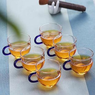 High Borosilicate High Temperature Resistant Glass Small Tea Cup, Thickeneded Heat-Resistant Kung Fu Tea Cup, Small Cup Set with Handle