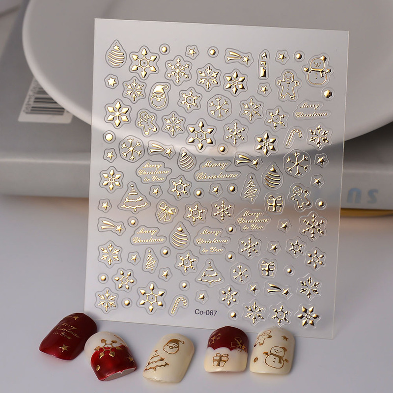 Internet Celebrity Nail Art Christmas Element Light Luxury Bronzing Snowflake Snowman Hand Account Decoration Golden Waterproof Nail Sticker