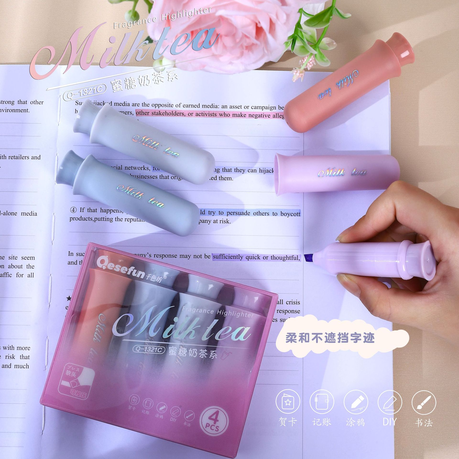 Nuevo conjunto de resaltador de cabeza suave lápiz labial resaltador de estudiantes de leche de escritura de marca de graffiti