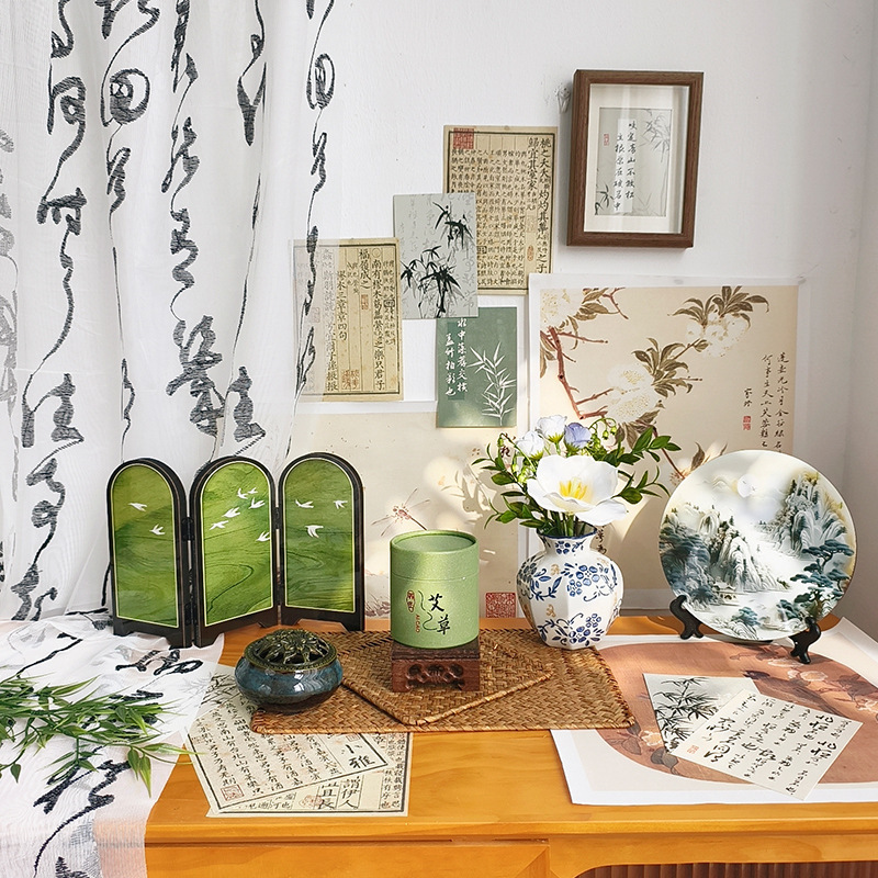 Chinese Style Photo Props New Chinese Style Bamboo Ancient Style Tablecloth Tassel Literary Screen Bamboo Leaf Ornaments Photography Background