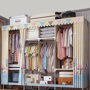 Simple Wardrobe Modern Minimalist Fabric Wardrobe with Reinforced Steel Pipes for Rental Housing, Home Bedroom Storage Hanging Cabinet