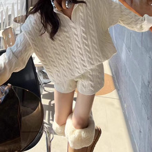 【垛襟】24冬濮院慵懒风麻花翻领显瘦长袖针织衫两件套女春