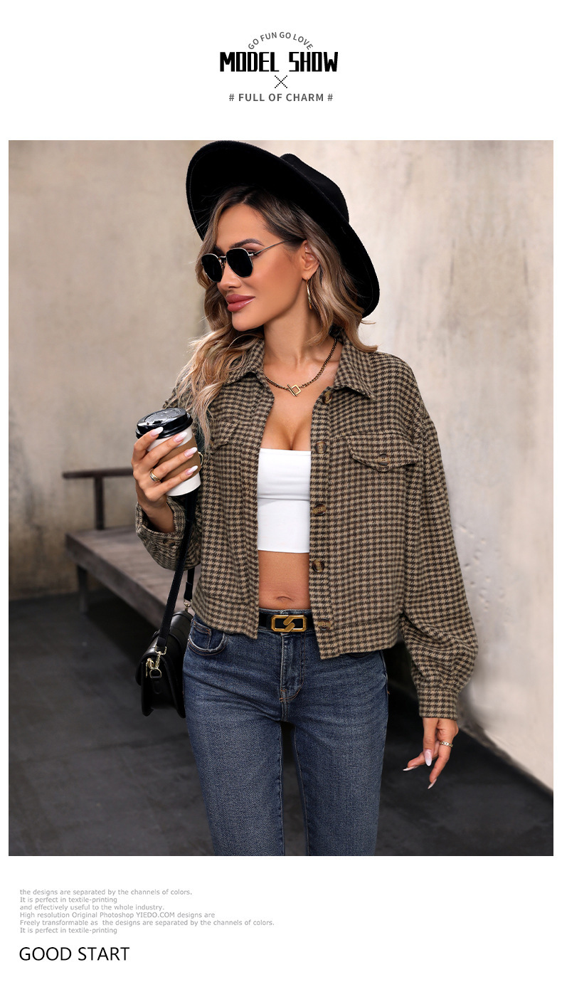 Women's Jacket Casual Plaid Lapel Autumn Coat For Women_voghion.com