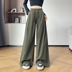军绿色运动卫裤女秋季2025新款美式休闲低腰直筒宽松阔腿裤子