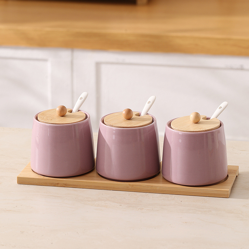 [Purple] 3 jars + spoons + bamboo tray