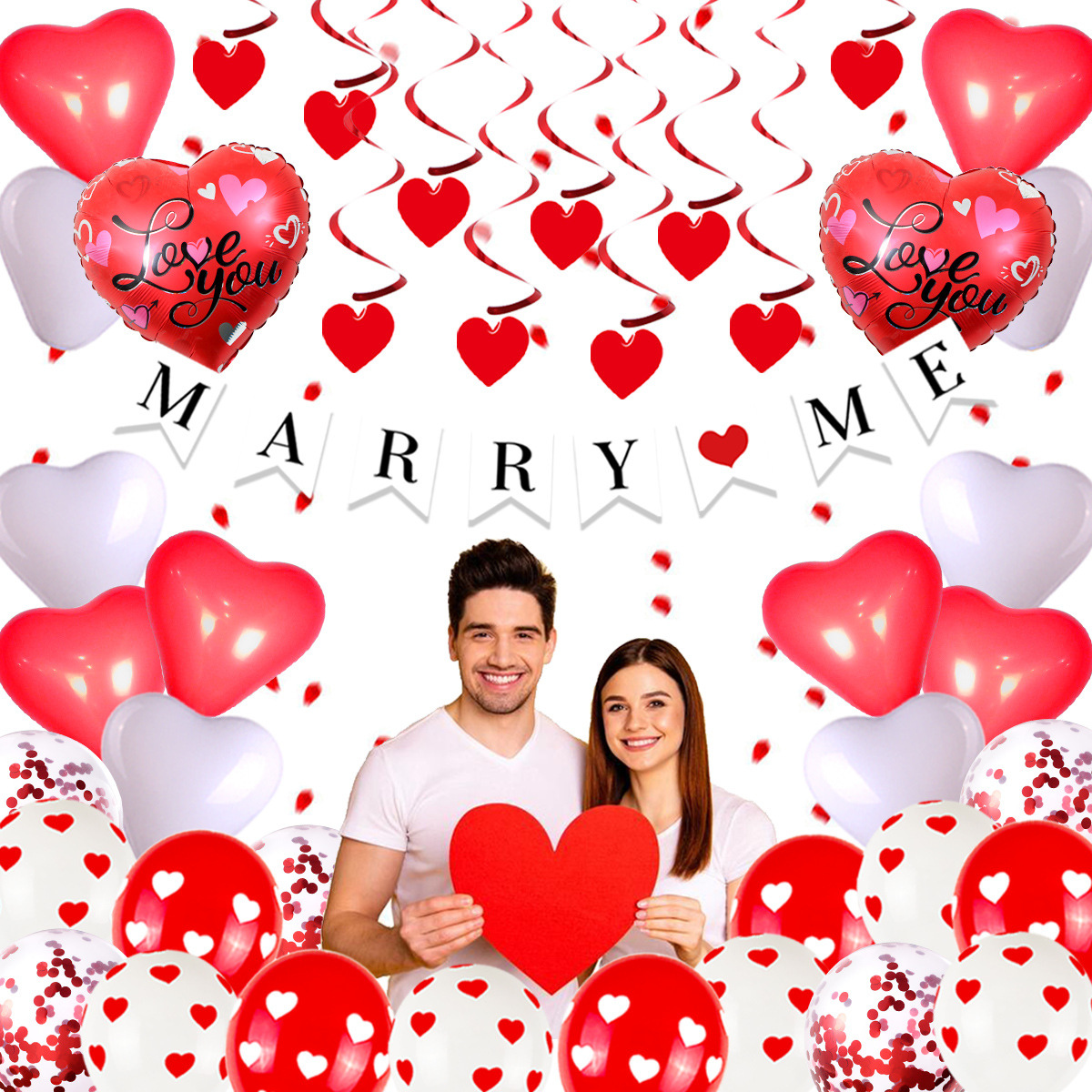 Conjunto de bandera de tracción del día de San Valentín Globo en forma de corazón de 18 pulgadas Decoración de la boda Conjunto de globos de fiesta transfronteriza Suministros de boda