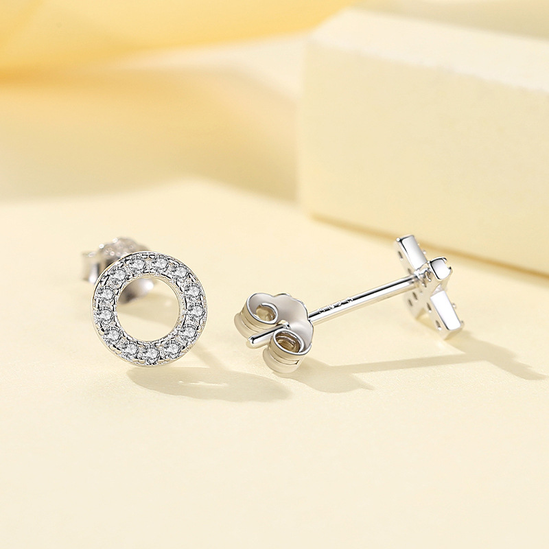 S925 plata esterlina O redondo pendientes en forma de X simple hembra dulce estilo coreano Micro incrustaciones ins japonés y coreano joyería de moda simple