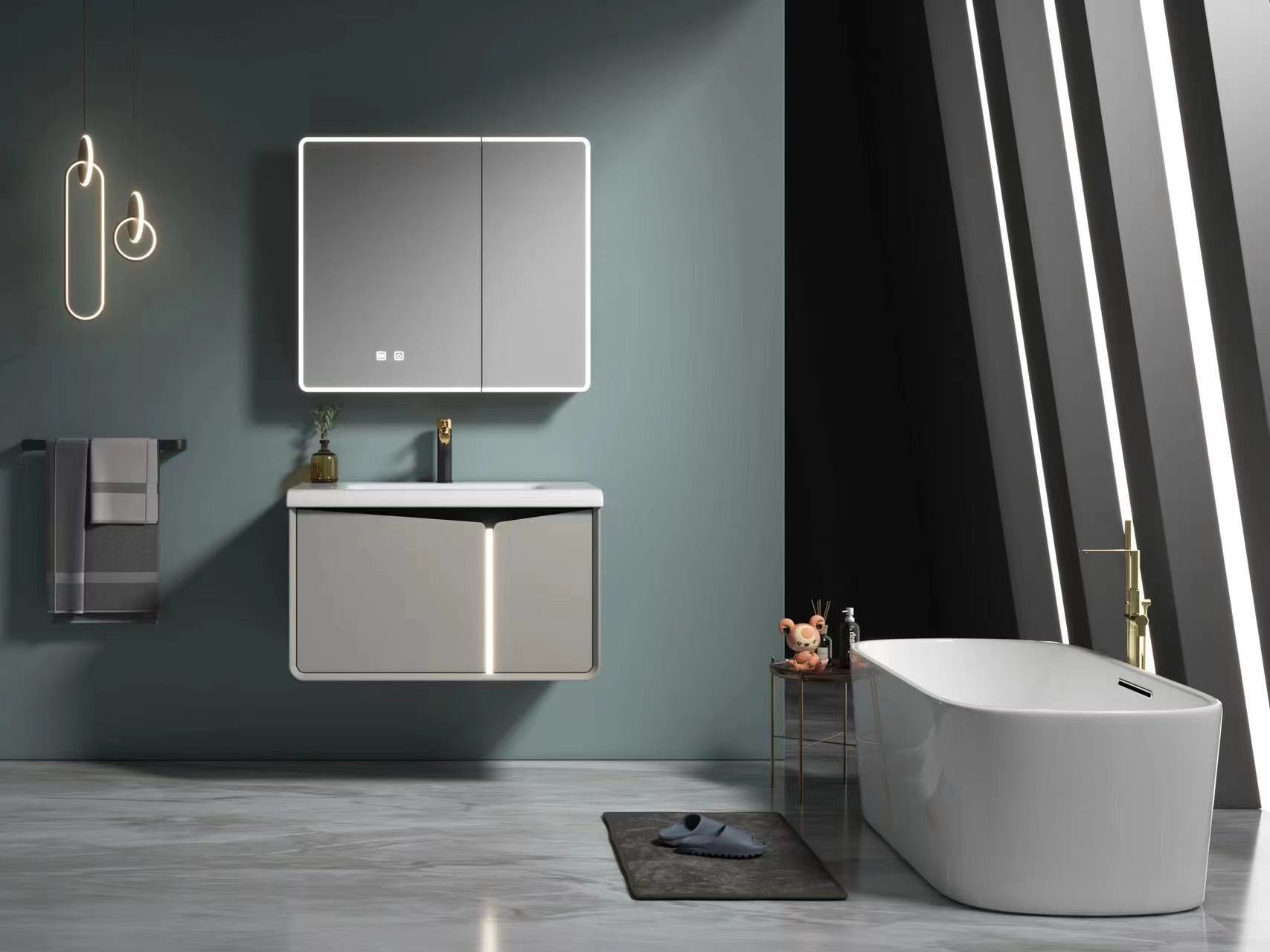 Cielo estrellado gris moderno simple cosmético espejo gabinete de baño directo de fábrica Baño de cerámica integrado lavabo