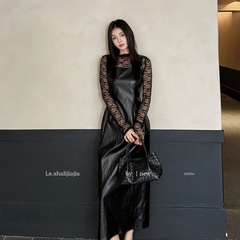 LS 复古时尚皮质吊带连衣裙 广州十三行2025早秋新品女装22836#