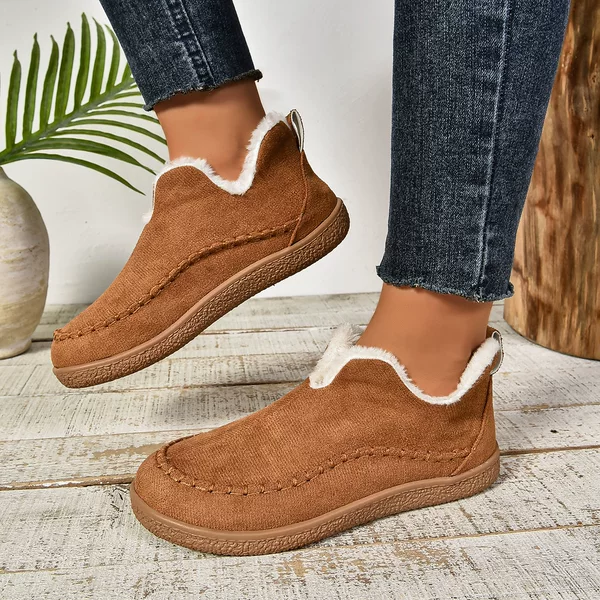 2024 Winter New Foreign Trade Women's Warm Cotton Shoes Cross-border plus size Women's Flat Solid Color fleece-lined Thickened Warm